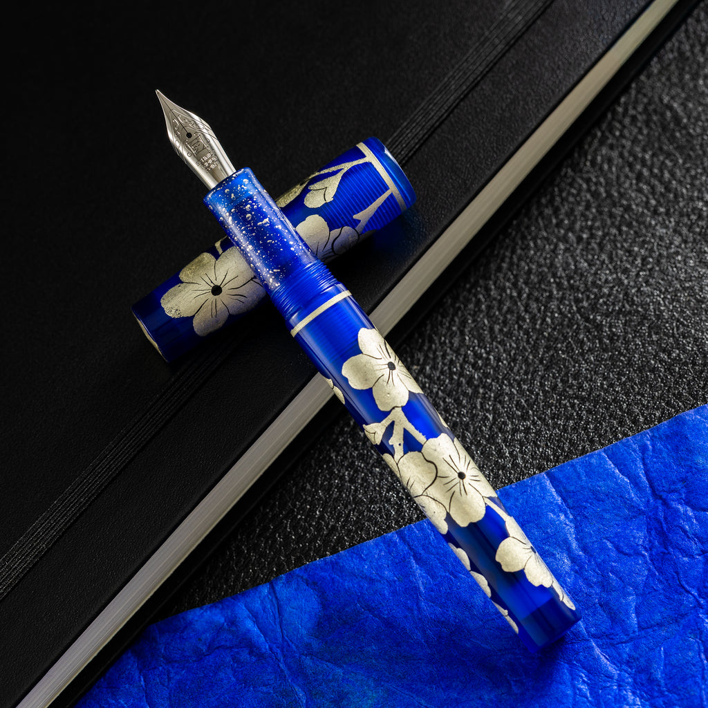 Zek Handpainted Tezhip Art Blue with Silver Flower Fountain Pen - Pen Boutique Ltd