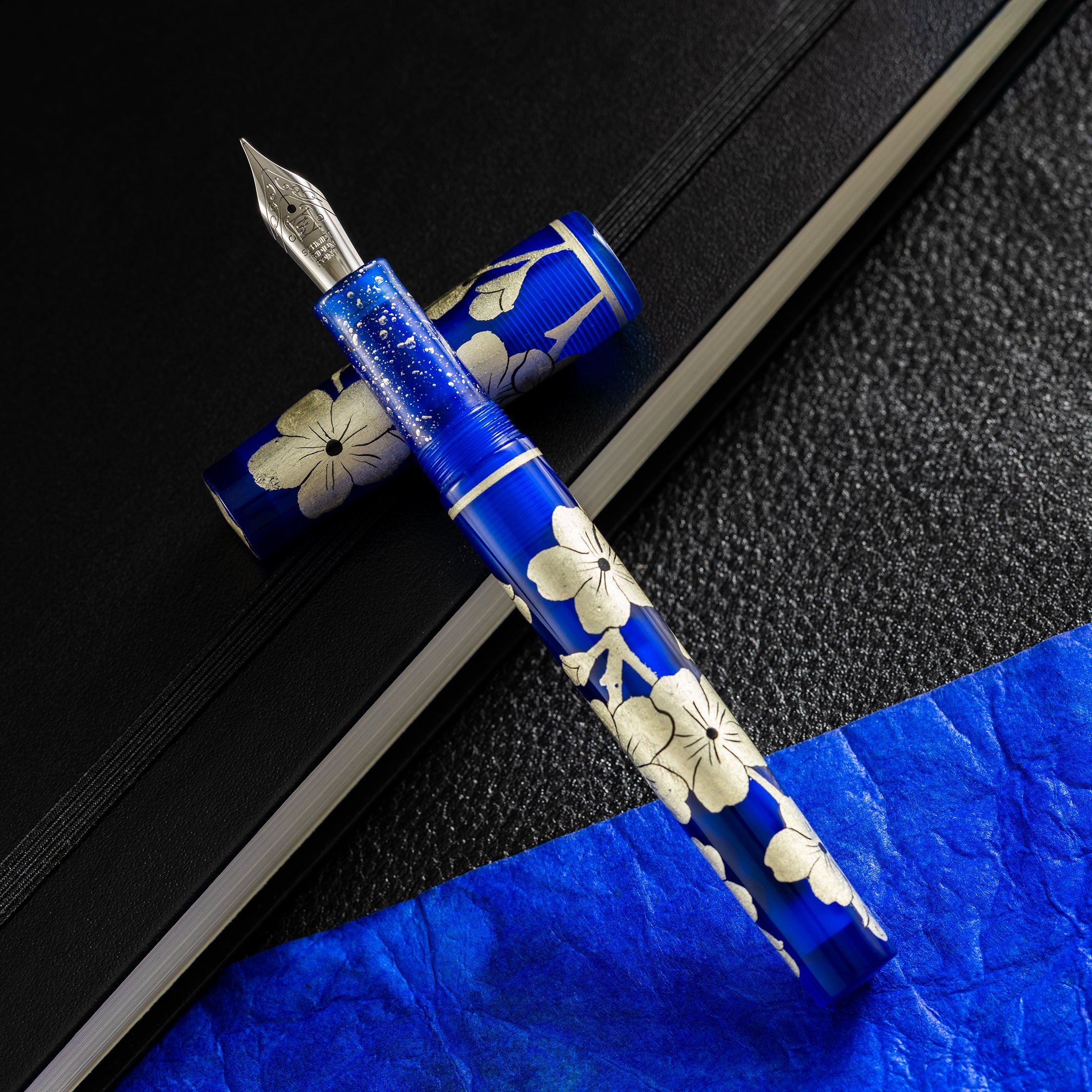 Zek Handpainted Tezhip Art Blue with Silver Flower Fountain Pen - Pen Boutique Ltd