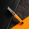 Delta DV Original Mini Fountain Pen – Black & Orange with Sterling Silver Trim – Pennino Acciaio-Pen Boutique Ltd