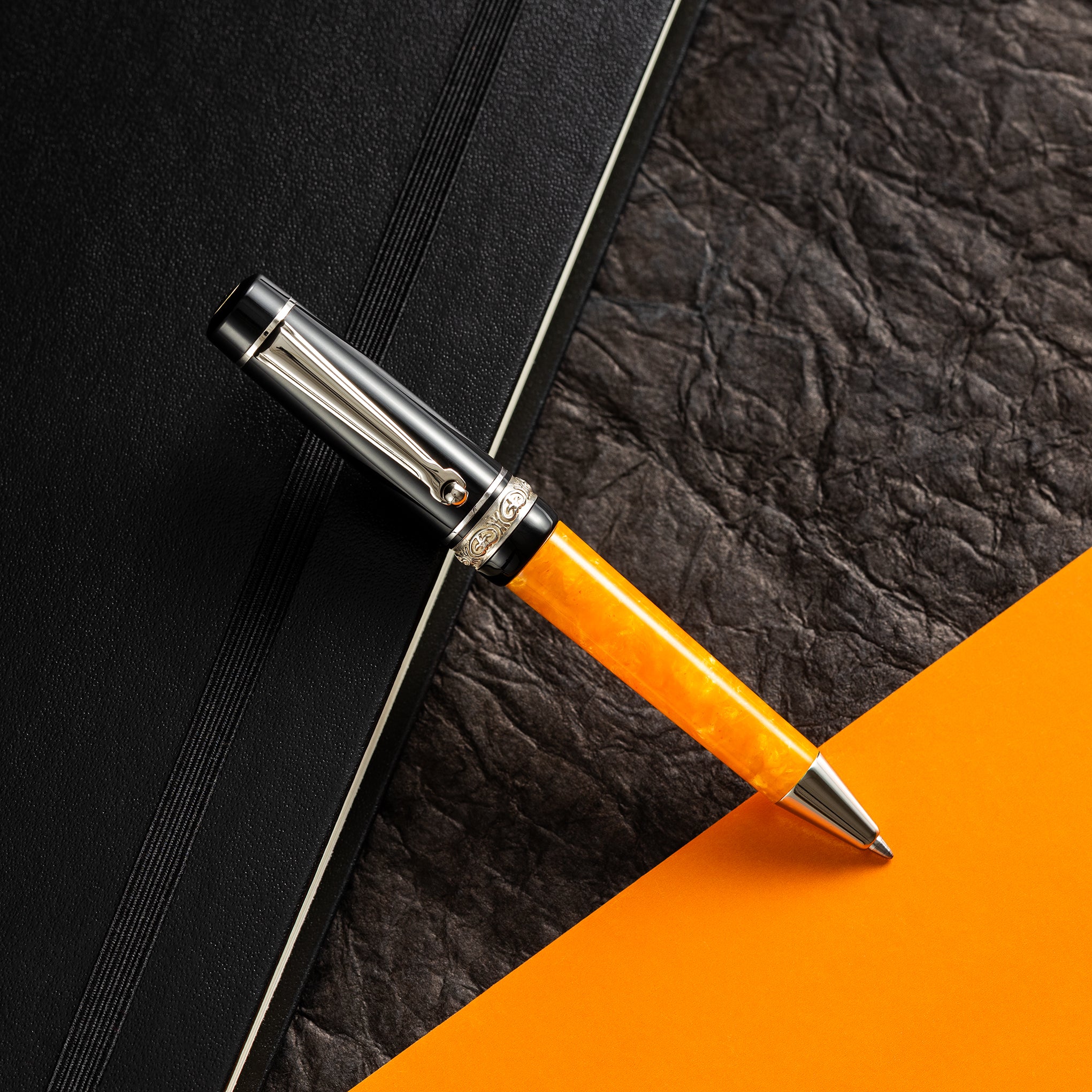 Delta DV Original Mini Ballpoint Pen – Black & Orange with Palladium Trim-Pen Boutique Ltd
