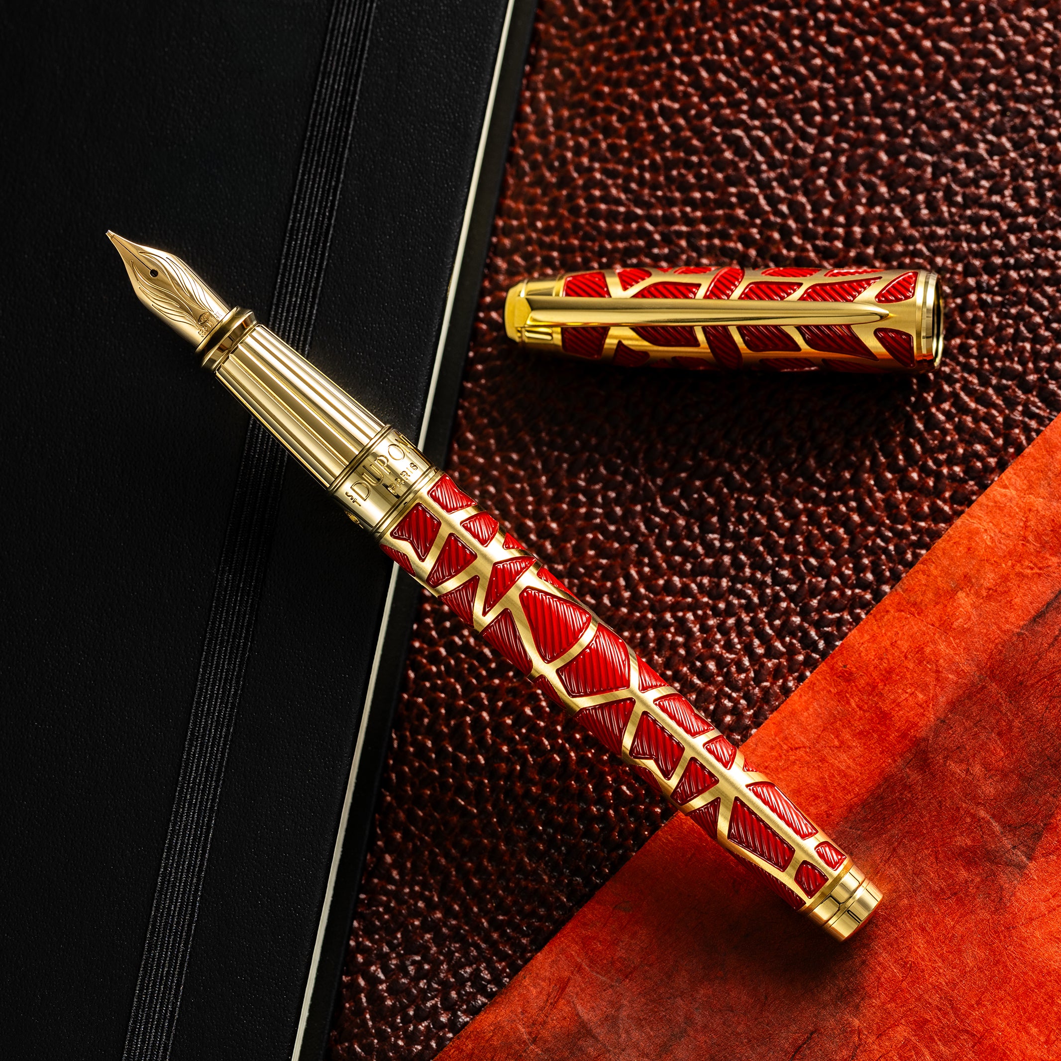 S T Dupont x Orlinski Line D Eternity Fountain Pen - Limited Edition - Red - Yellow Gold Trim (Large)-Pen Boutique Ltd