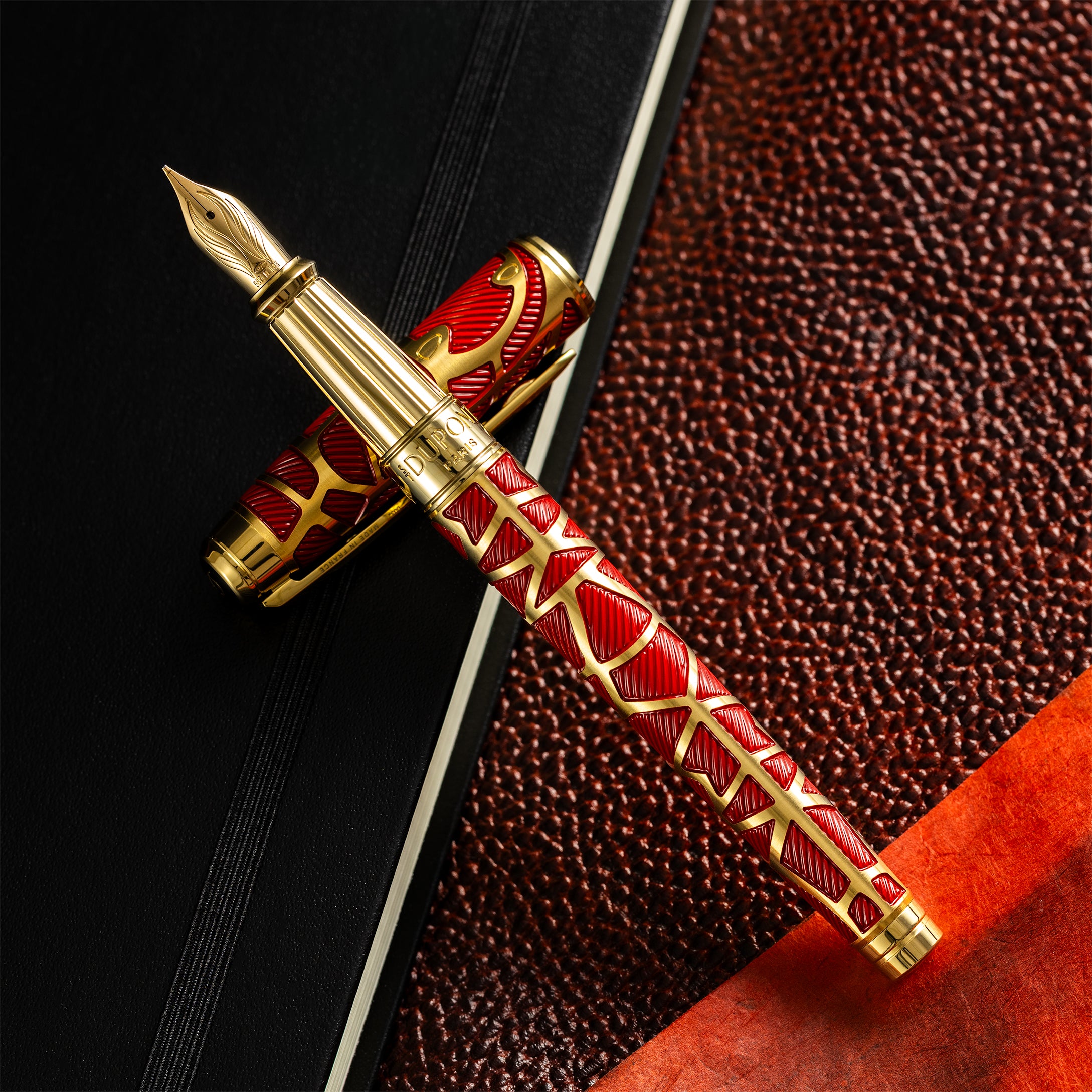S T Dupont x Orlinski Line D Eternity Fountain Pen - Limited Edition - Red - Yellow Gold Trim (Large)-Pen Boutique Ltd