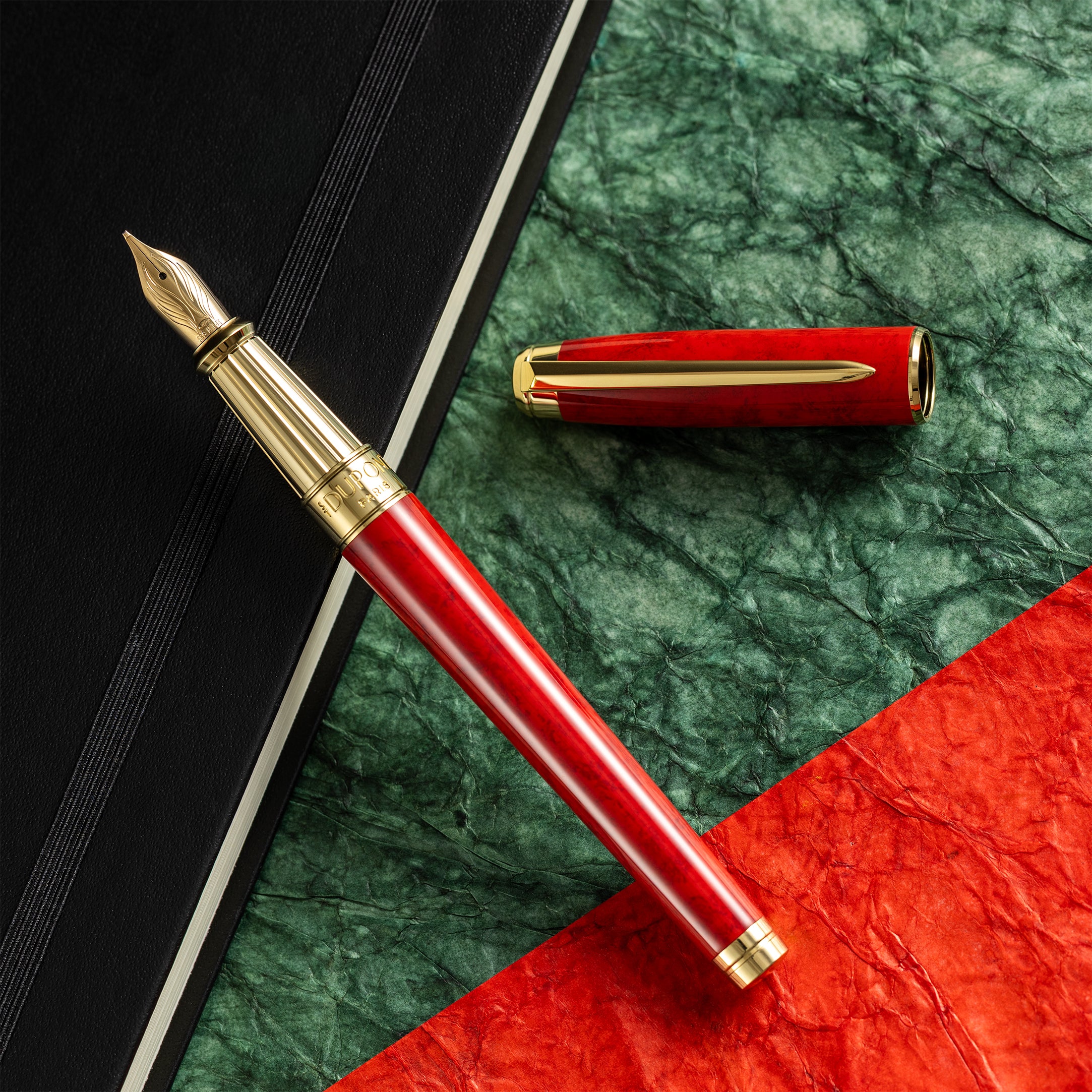 S T Dupont Line D Eternity Fountain Pen - Limited Edition - Popote Red - Yellow Gold Trim (Large)-Pen Boutique Ltd