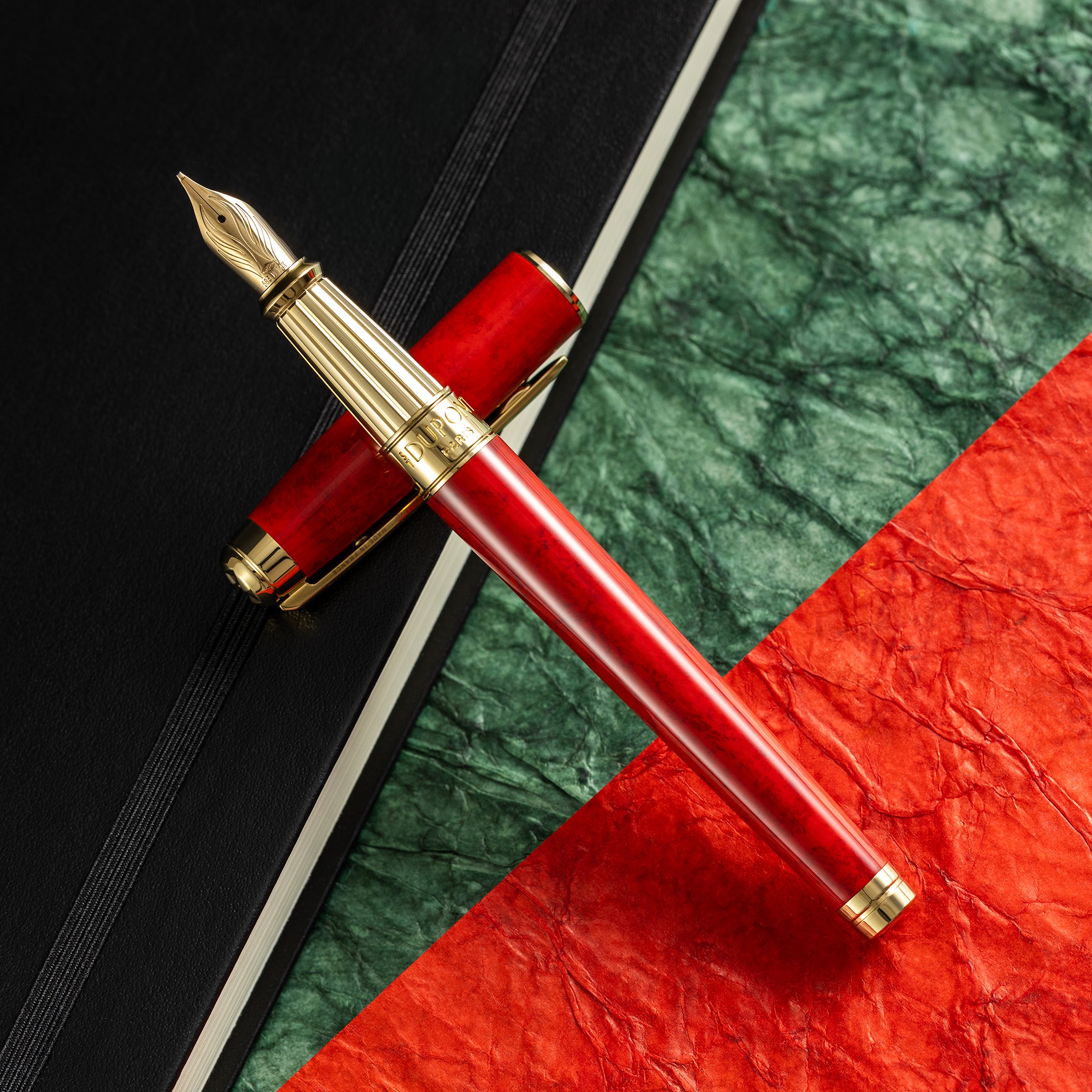 S T Dupont Line D Eternity Fountain Pen - Limited Edition - Popote Red - Yellow Gold Trim (Large)-Pen Boutique Ltd