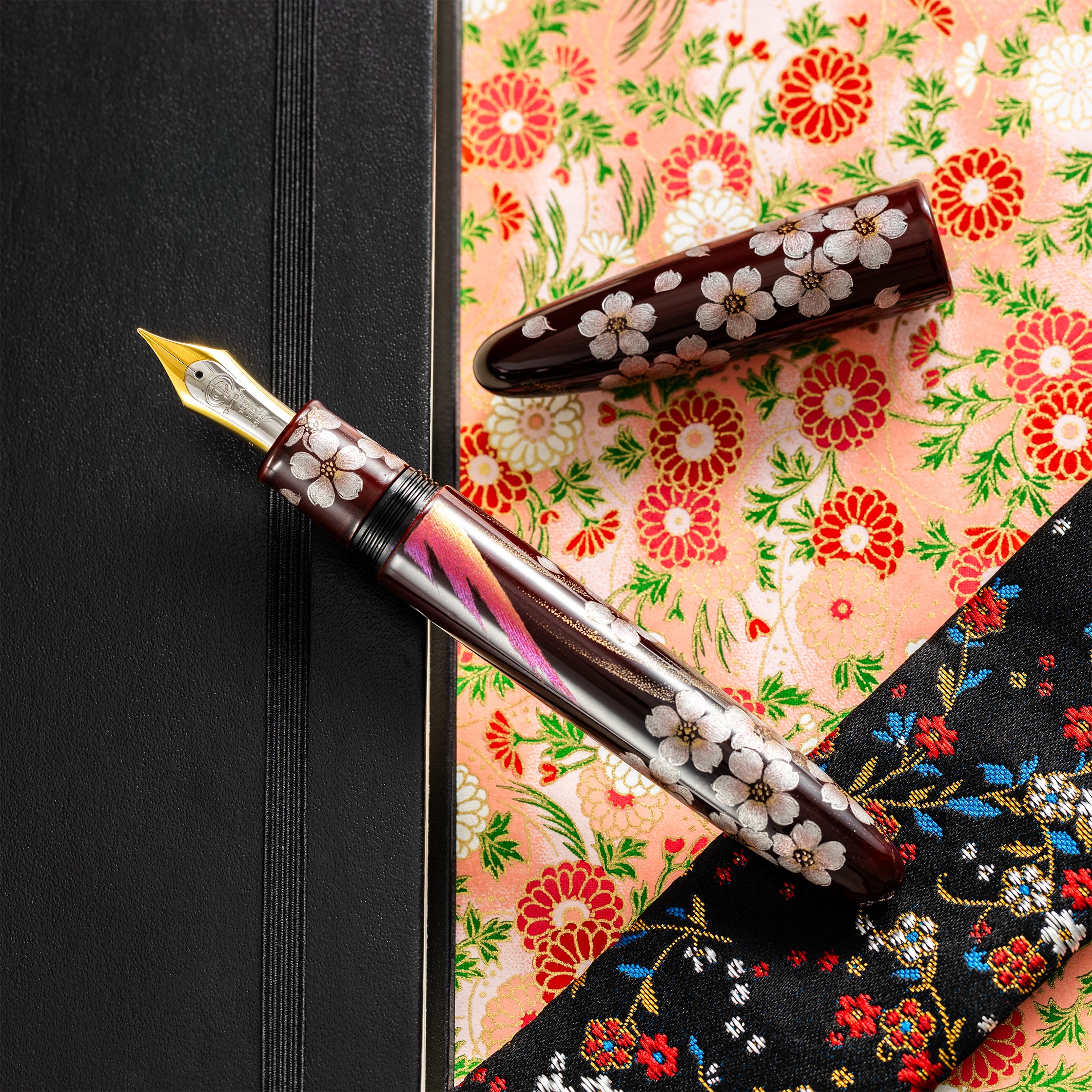 Taccia Empress Fountain Pen - Aka Fuji & Sakura on Red Chinkin (Limited Edition)-Pen Boutique Ltd