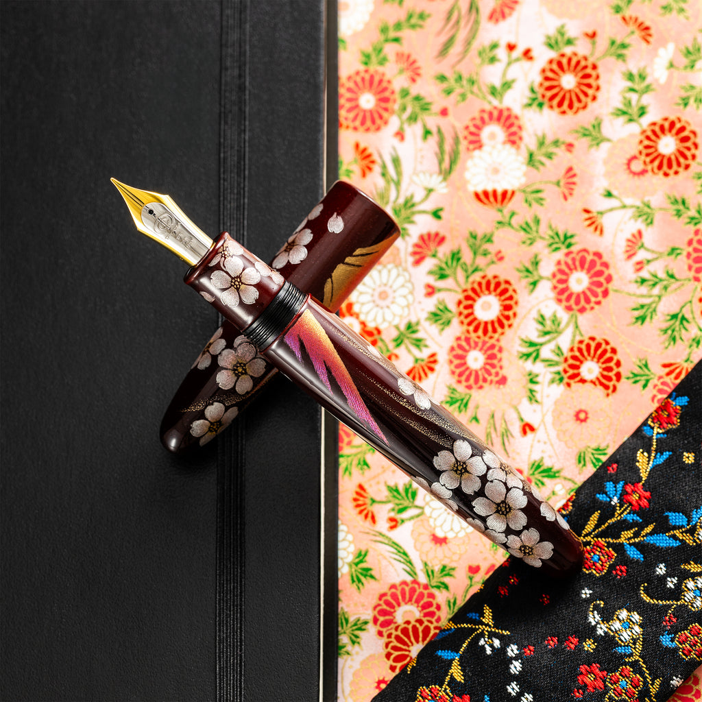 Taccia Empress Fountain Pen - Aka Fuji & Sakura on Red Chinkin (Limited Edition) - Pen Boutique Ltd