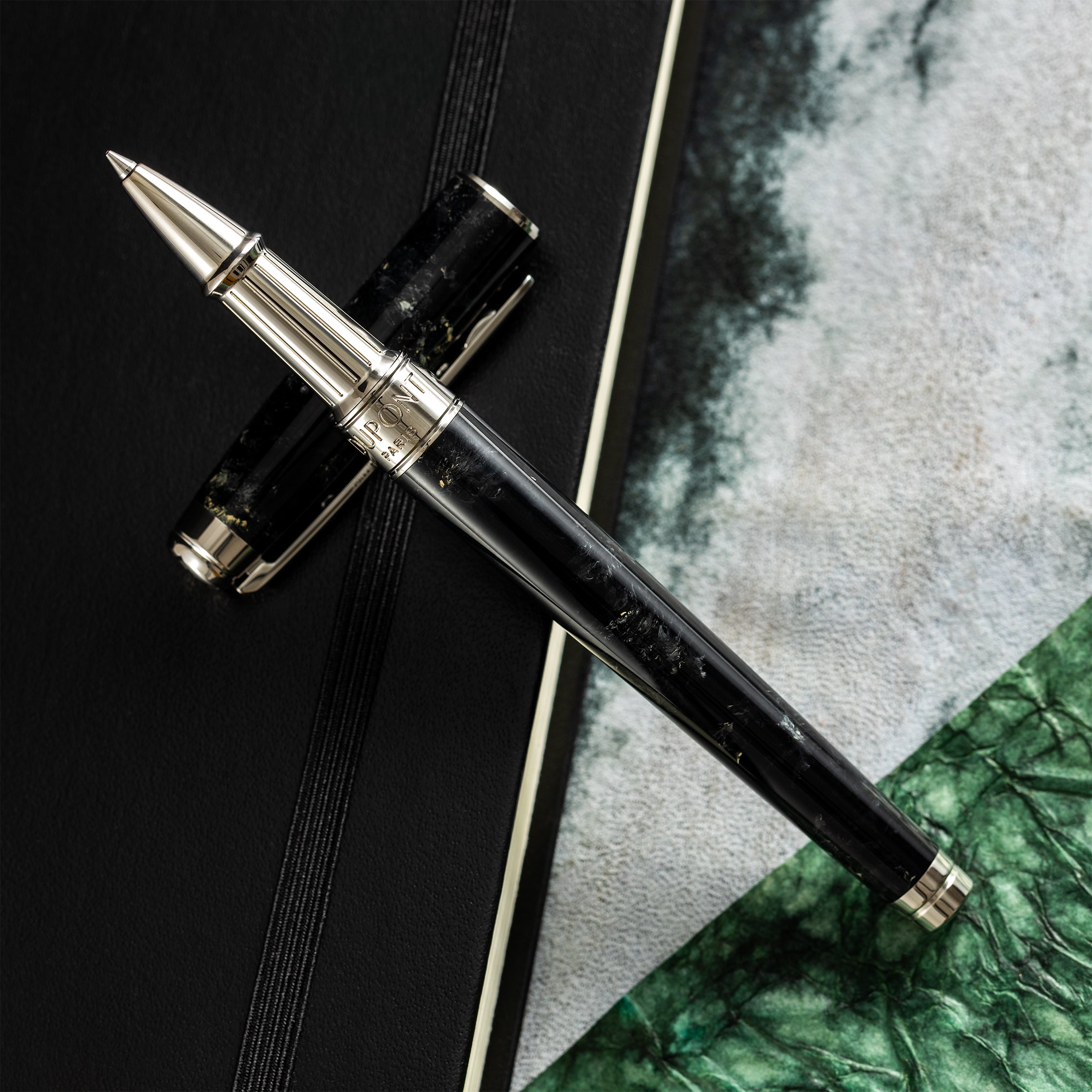 S T Dupont Line D Eternity Rollerball Pen - Popote Black - Palladium Trim (Medium)-Pen Boutique Ltd