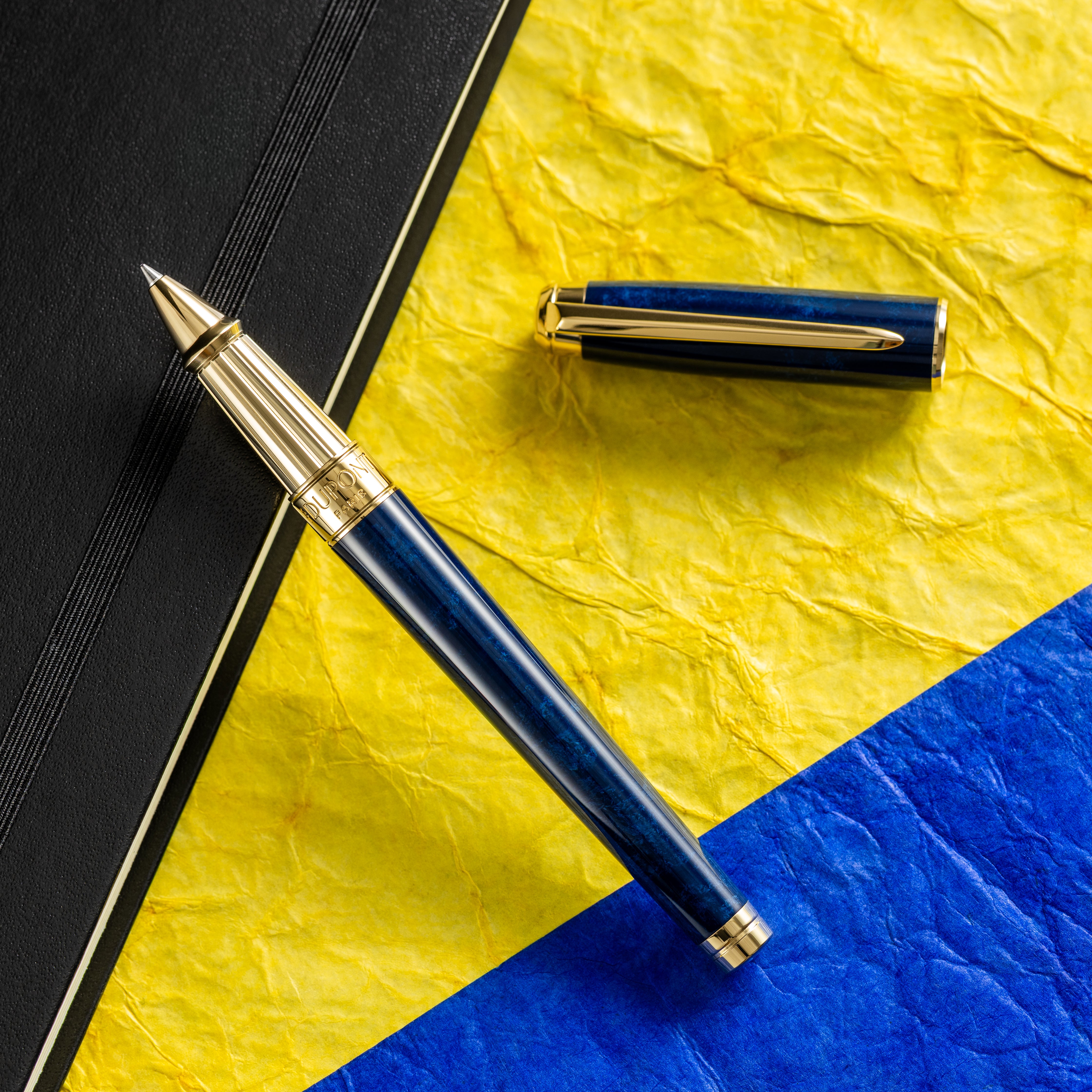S T Dupont Line D Eternity Rollerball Pen - Limited Edition - Popote Blue - Yellow Gold Trim (Large)