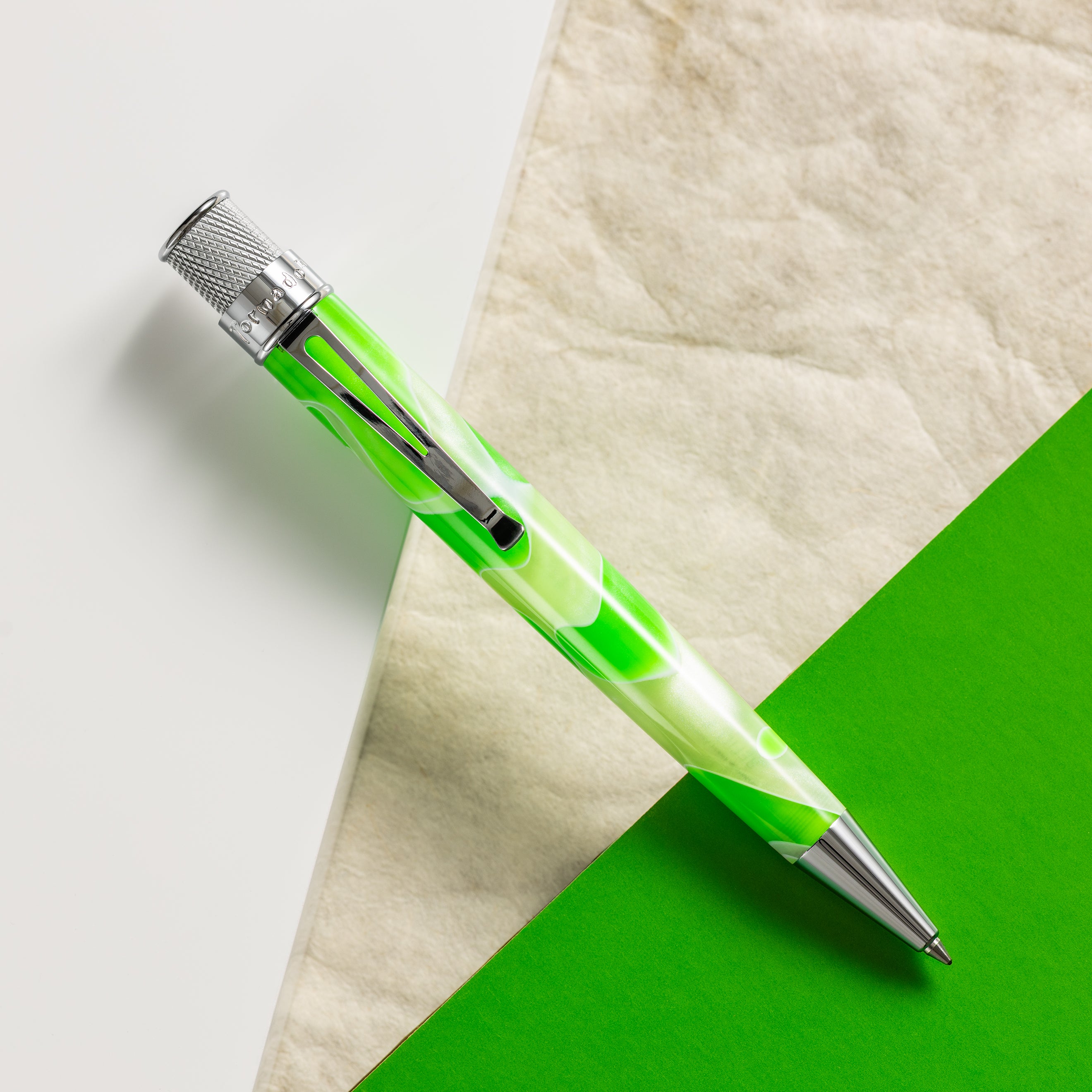 Retro 51 Tornado Acrylic Rollerball Pen - Cosmic Green & White Swirl - Pen Boutique Ltd