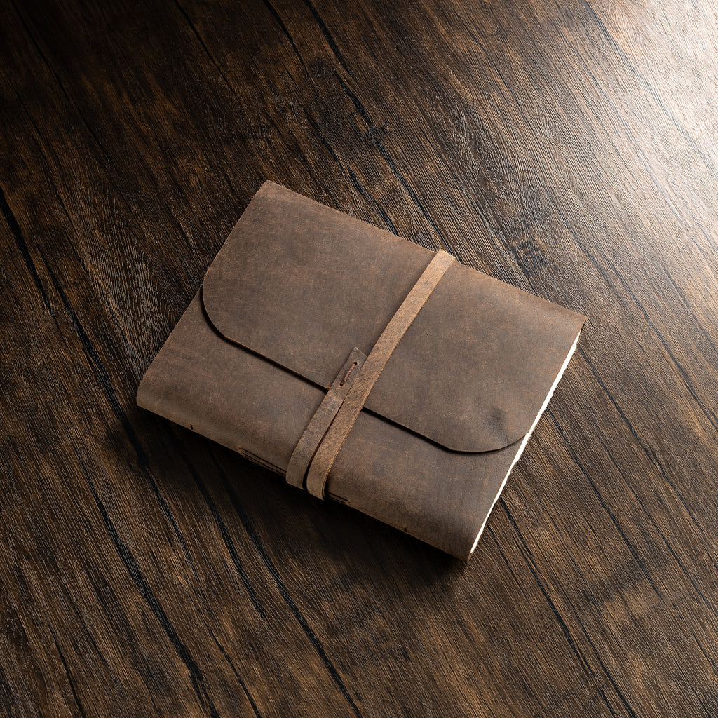 Monk Paper Buffalo Leather Dark Brown Lokta Large Journal - Pen Boutique Ltd