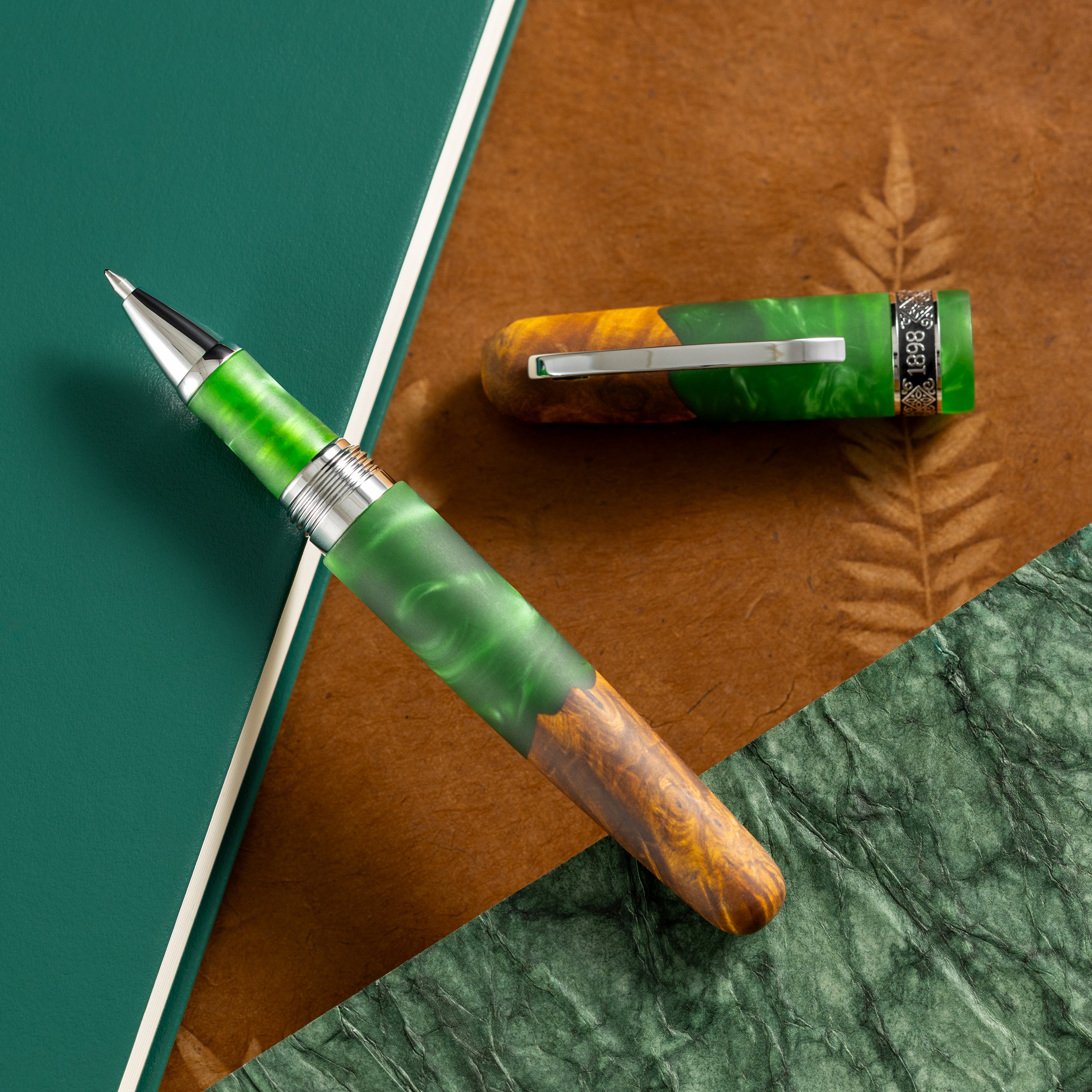 Conklin 1898 Collection Rollerball Pen - Spectra Green Fusion - Chrome Trim (Limited Edition) - Pen Boutique Ltd