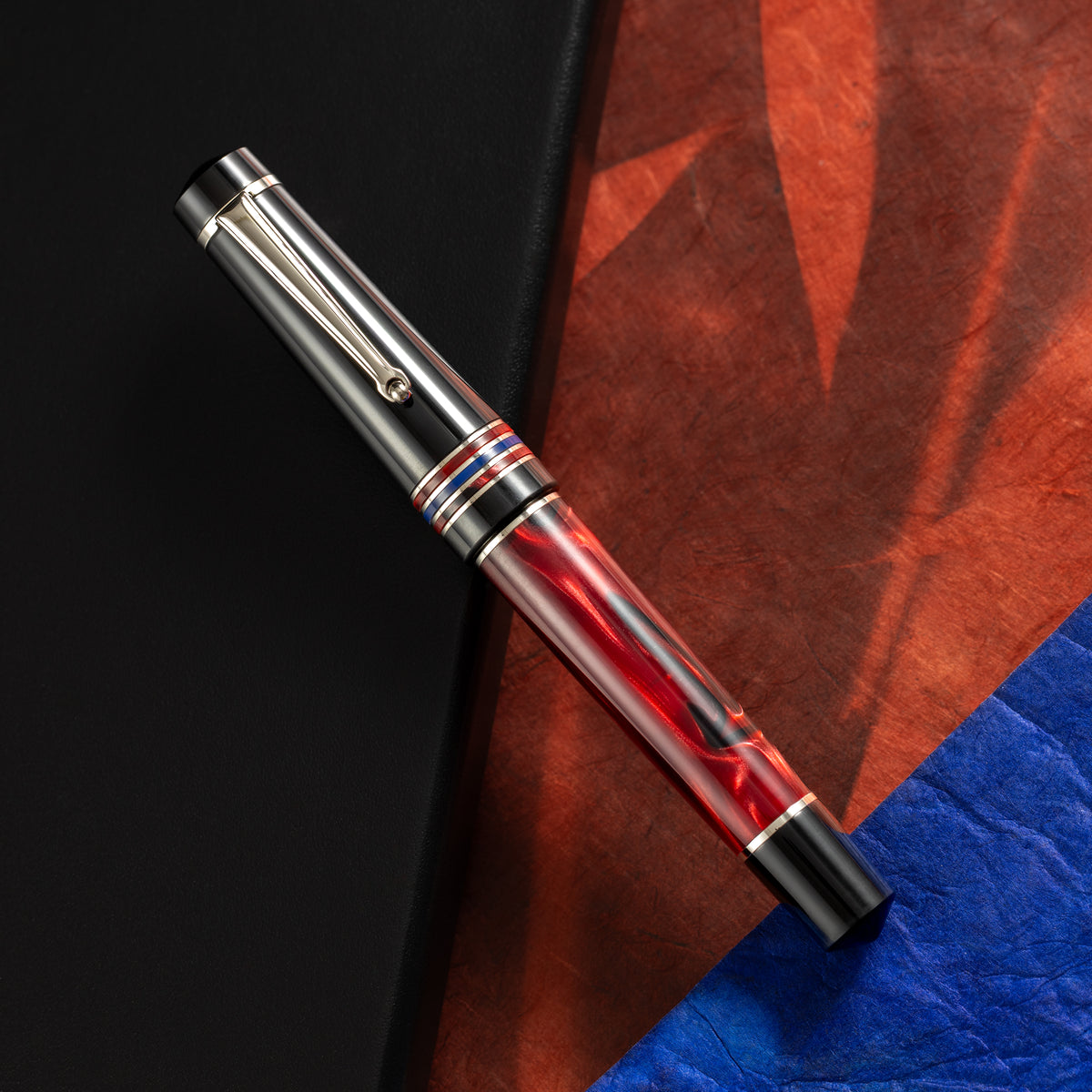Delta Limited Edition Fountain Pen - Four Rings Crimson Night - Palladium Trim - Steel Nib - Pen Boutique Ltd