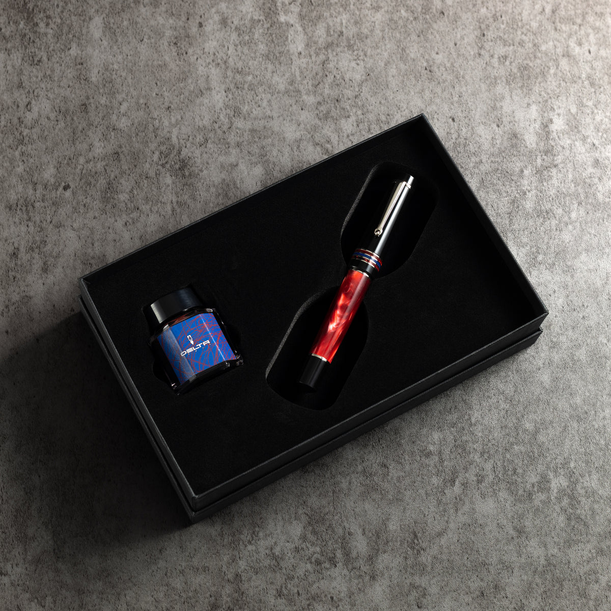 Delta Limited Edition Fountain Pen - Four Rings Crimson Night - Palladium Trim - Steel Nib - Pen Boutique Ltd