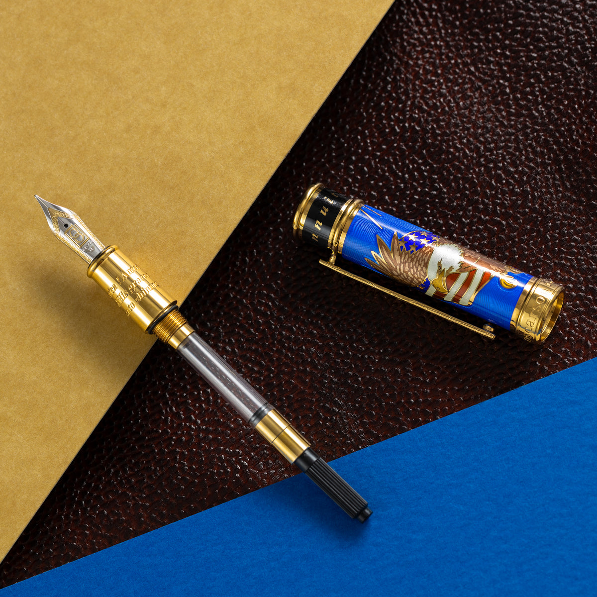 David Oscarson America The Beautiful Fountain Pen - Sapphire - Gold Trim (Limited Edition) - Pen Boutique Ltd