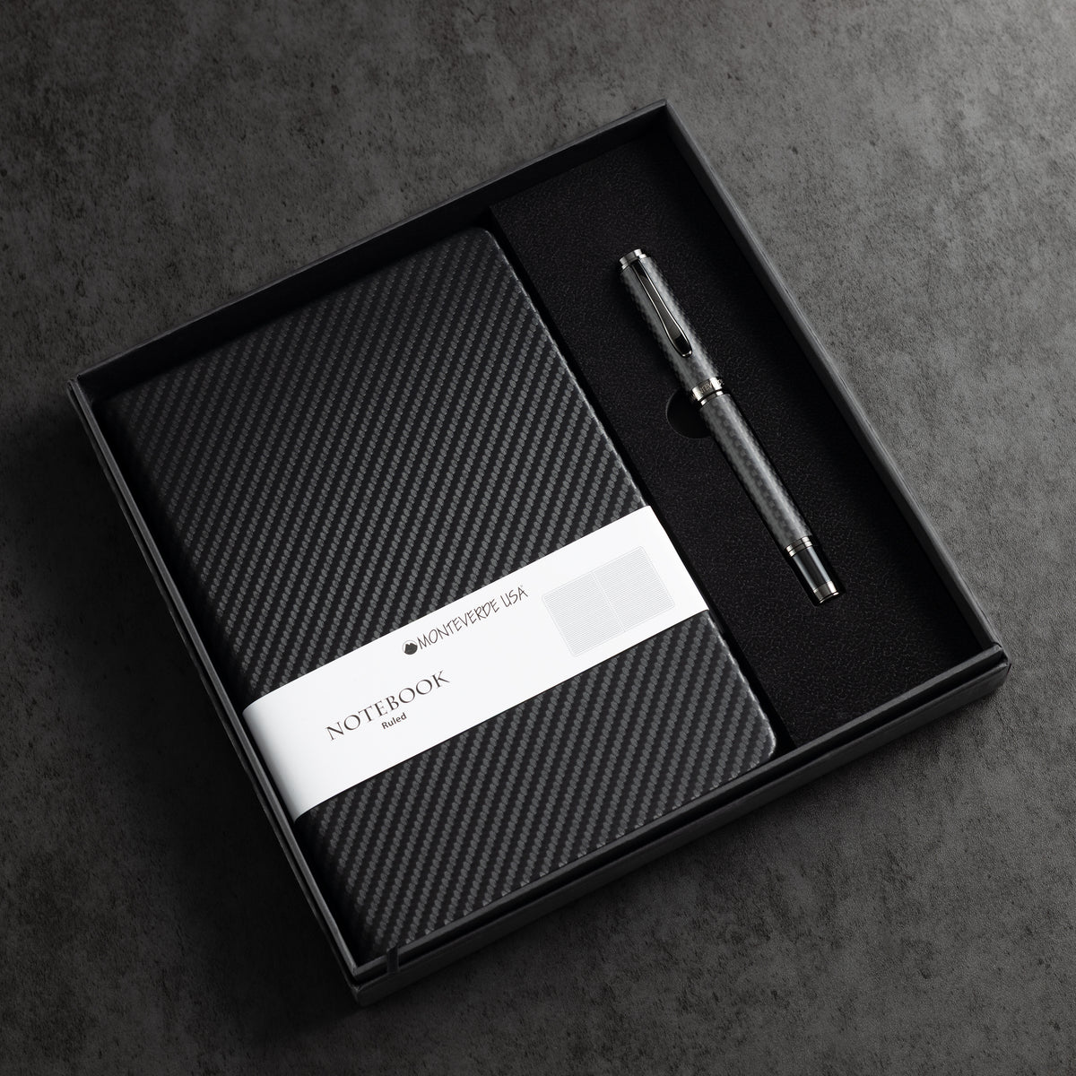Monteverde Innova Rollerball Pen Notebook Set - Carbon Fiber - Gunmetal - Pen Boutique Ltd
