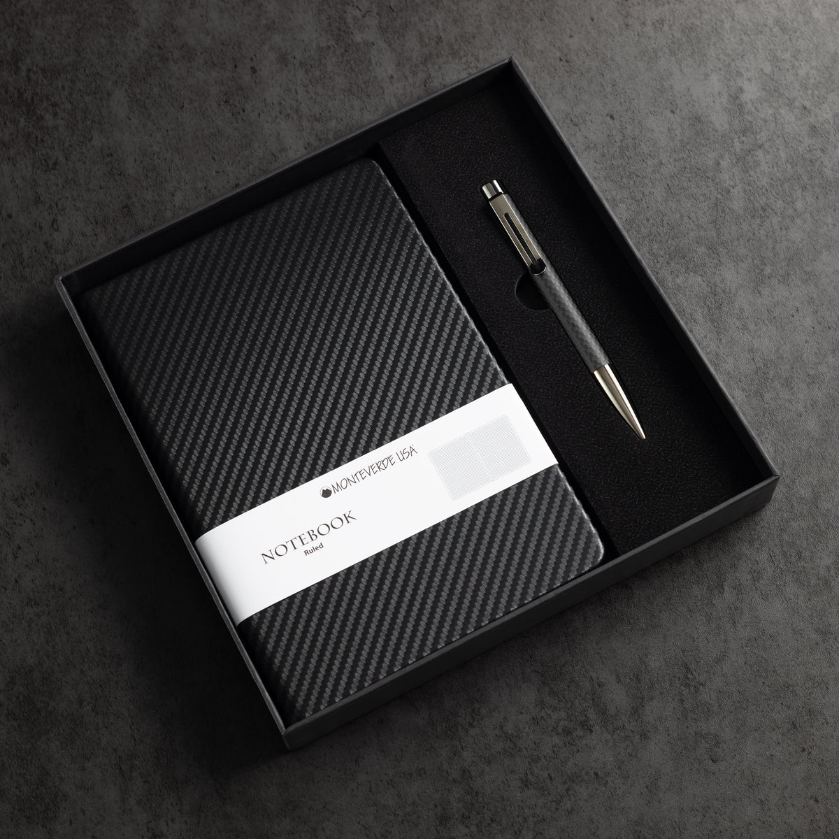 Monteverde Ritma Ballpoint Pen - Matte Carbon Fiber Notebook Set - Pen Boutique Ltd