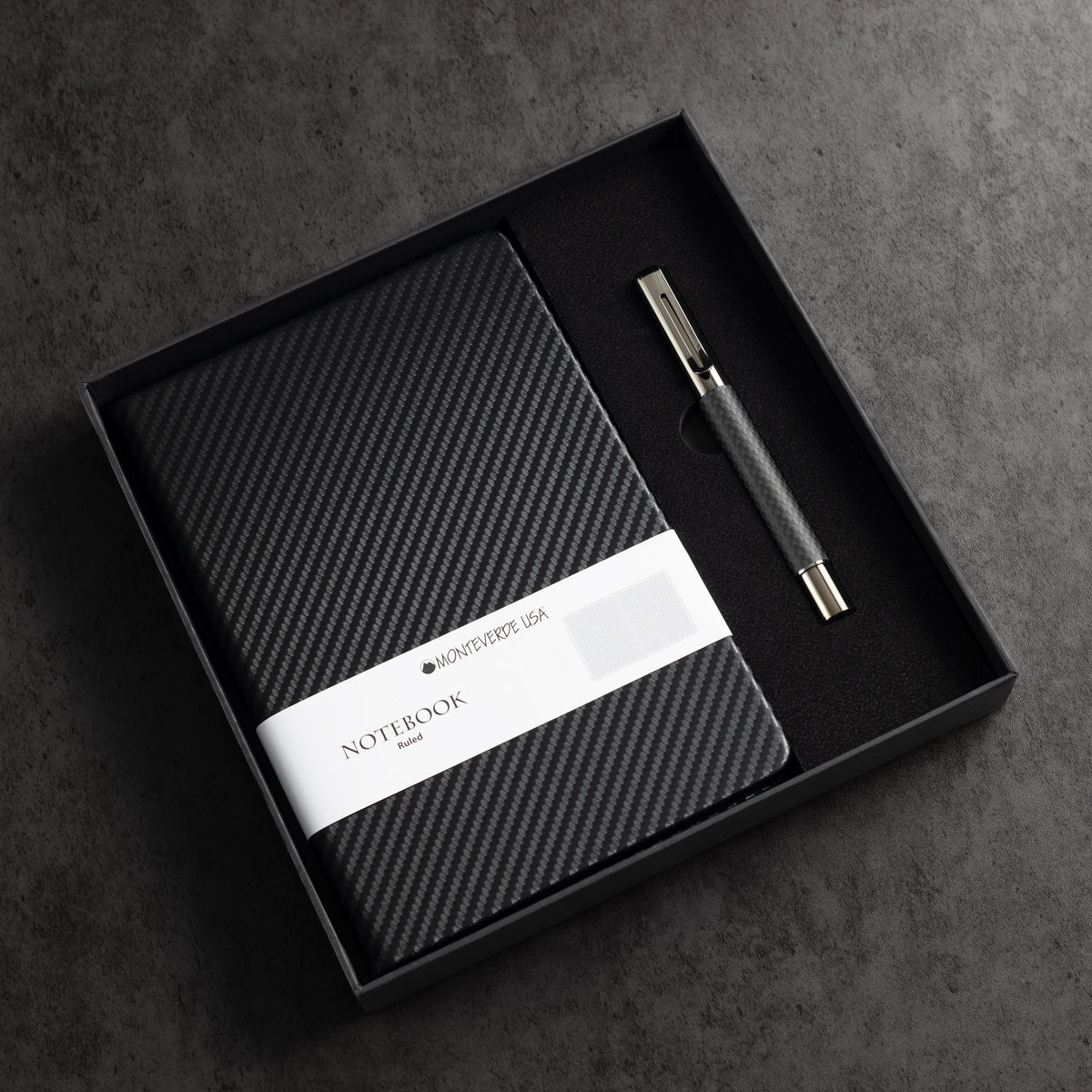 Monteverde Ritma Rollerball Pen - Matte Carbon Fiber Notebook Set - Pen Boutique Ltd