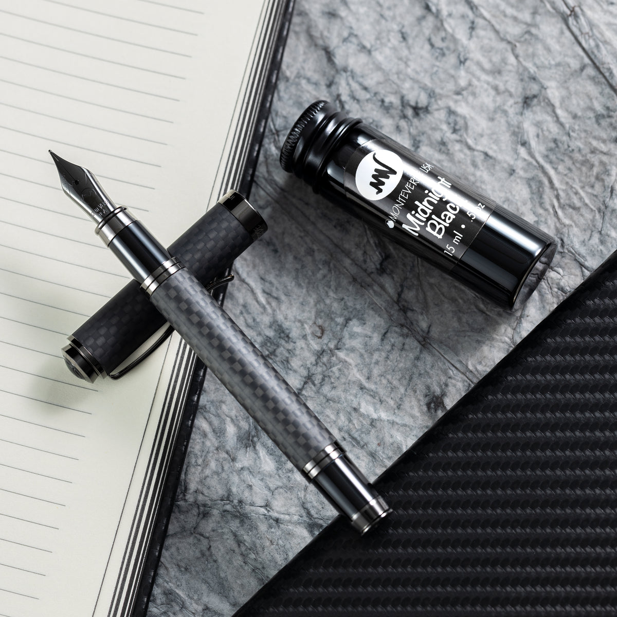 Monteverde Innova Fountain Pen Notebook Set - Carbon Fiber - Gunmetal - Pen Boutique Ltd