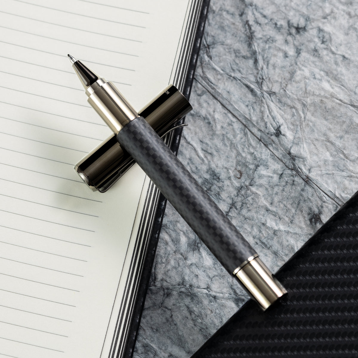 Monteverde Ritma Rollerball Pen - Matte Carbon Fiber Notebook Set - Pen Boutique Ltd