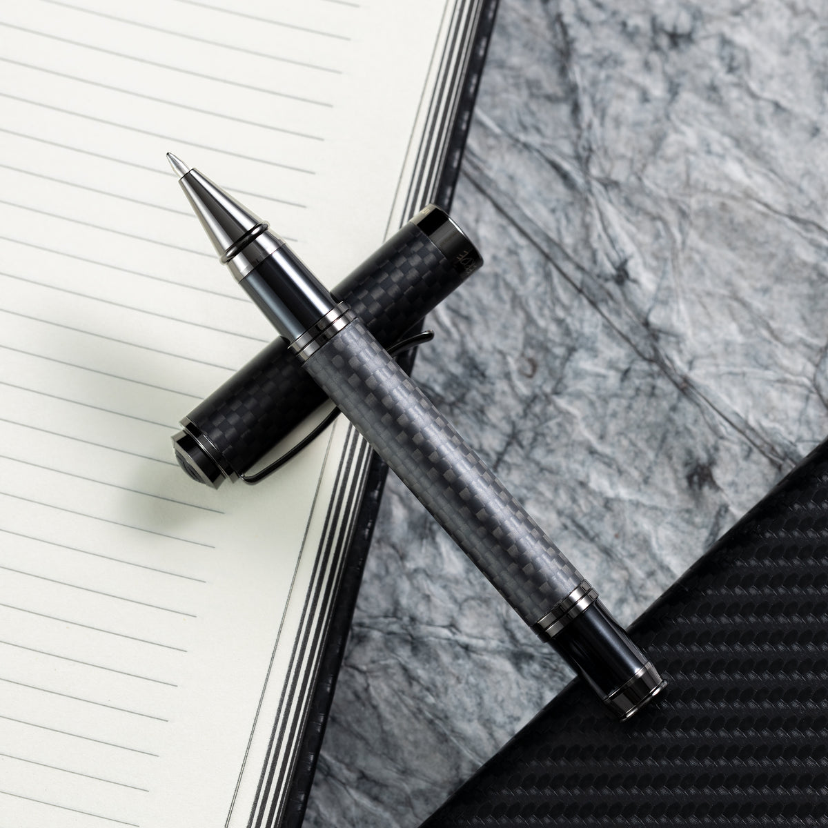 Monteverde Innova Rollerball Pen Notebook Set - Carbon Fiber - Gunmetal - Pen Boutique Ltd