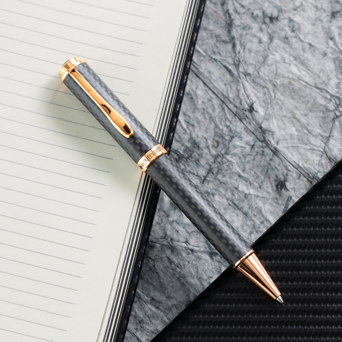 Monteverde Innova Ballpoint Pen Notebook Set - Carbon Fiber - Rosegold - Pen Boutique Ltd