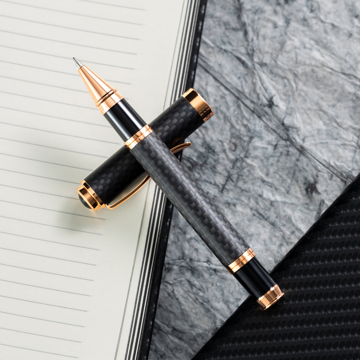 Monteverde Innova Rollerball Pen Notebook Set - Carbon Fiber - Rosegold - Pen Boutique Ltd