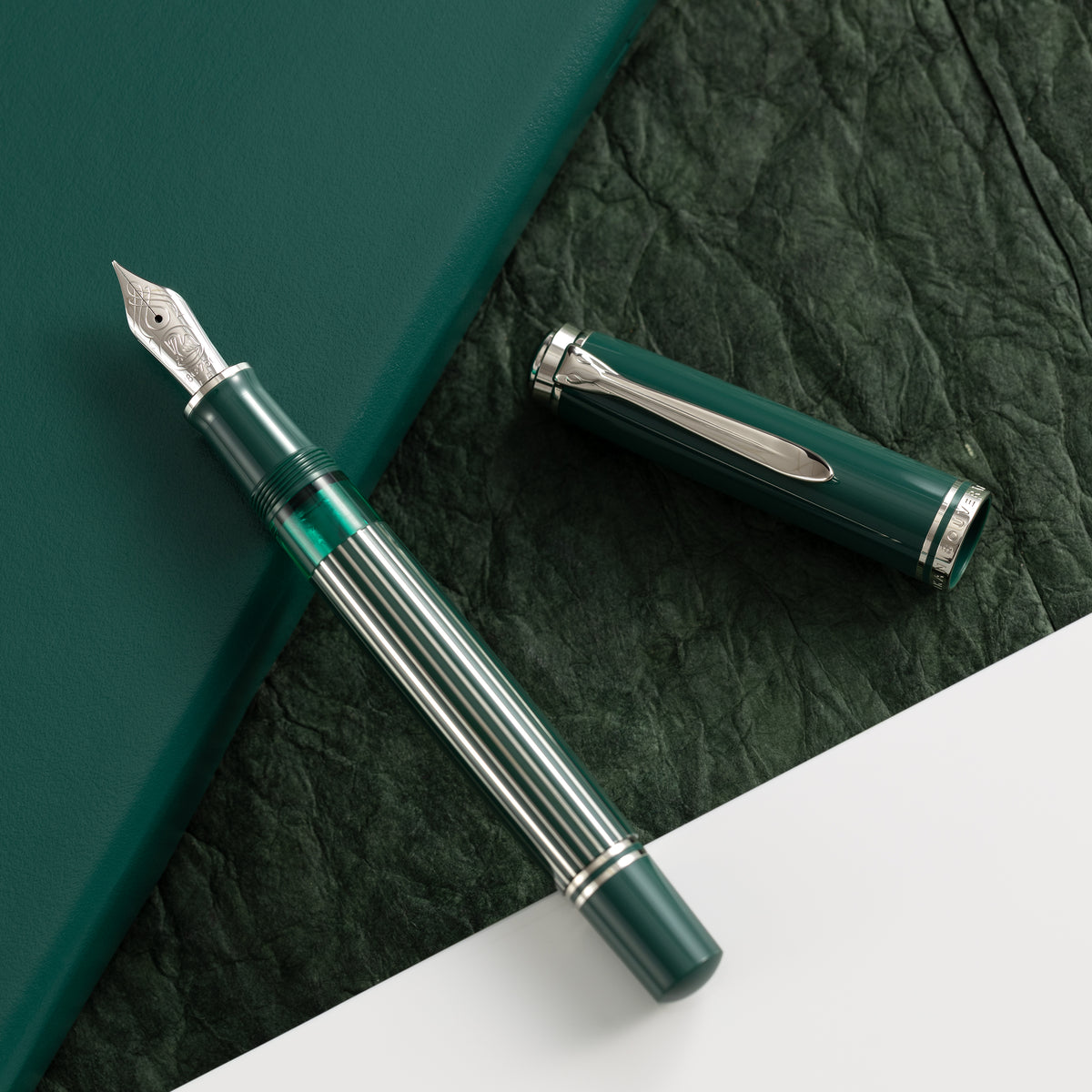 Pelikan Souveran Fountain Pen - M815 Metal Striped Green (Special Edition) - Pen Boutique Ltd