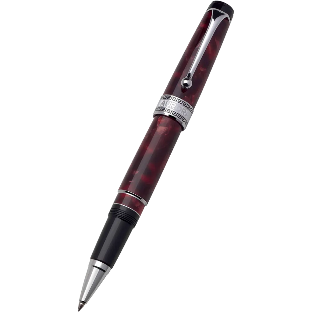 Aurora Optima Auroloide Rollerball Pen - Burgundy - Silver Trim-Pen Boutique Ltd