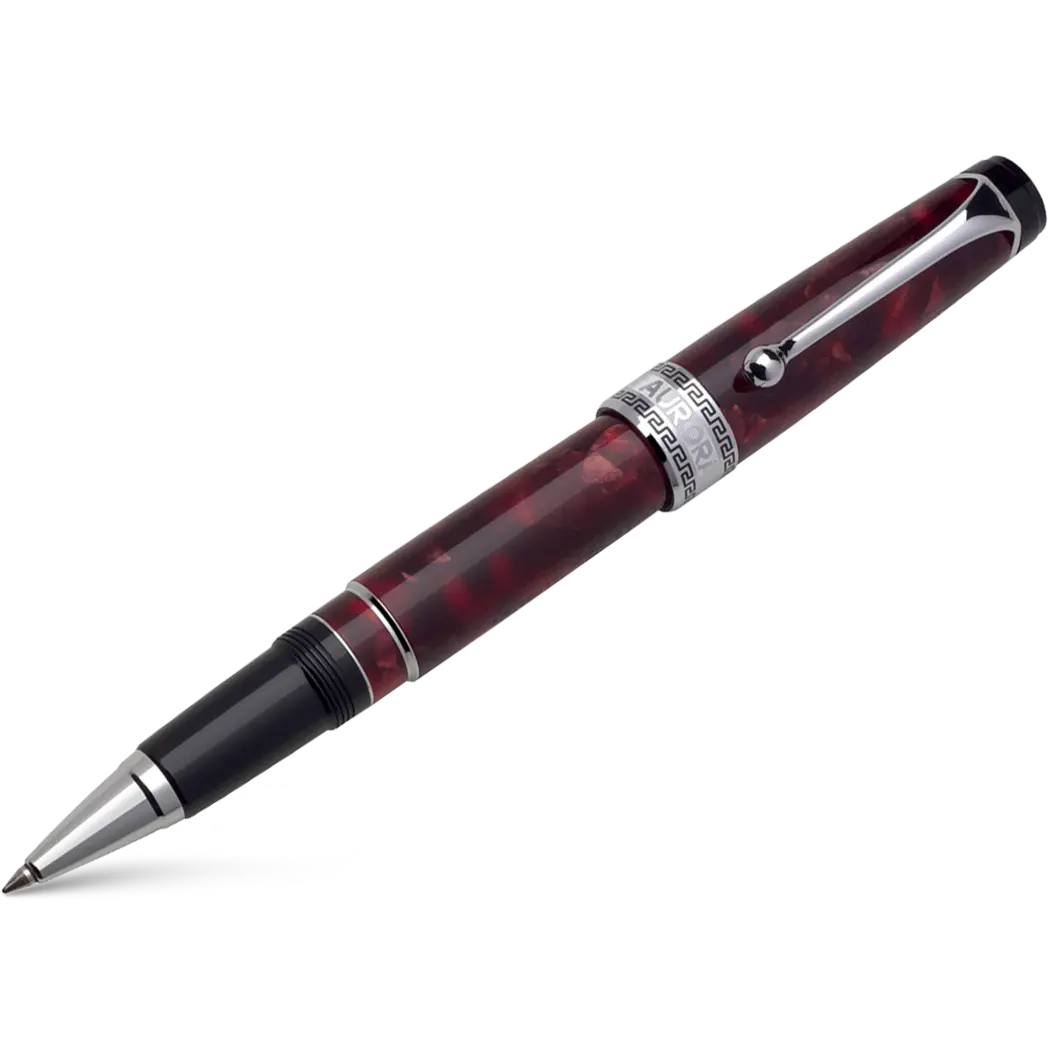 Aurora Optima Auroloide Rollerball Pen - Burgundy - Silver Trim-Pen Boutique Ltd
