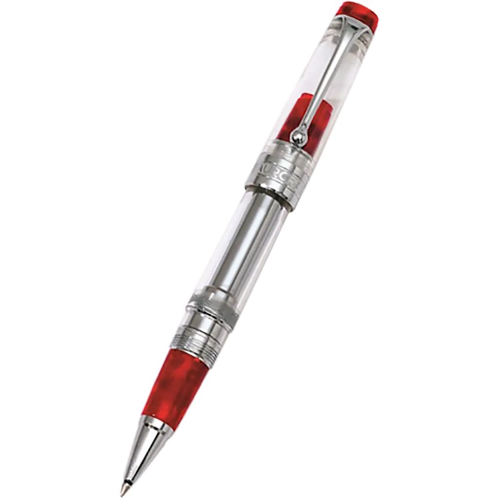 Aurora Optima Demonstrator Rollerball Pen - Red Auroloide - Chrome Trim-Pen Boutique Ltd