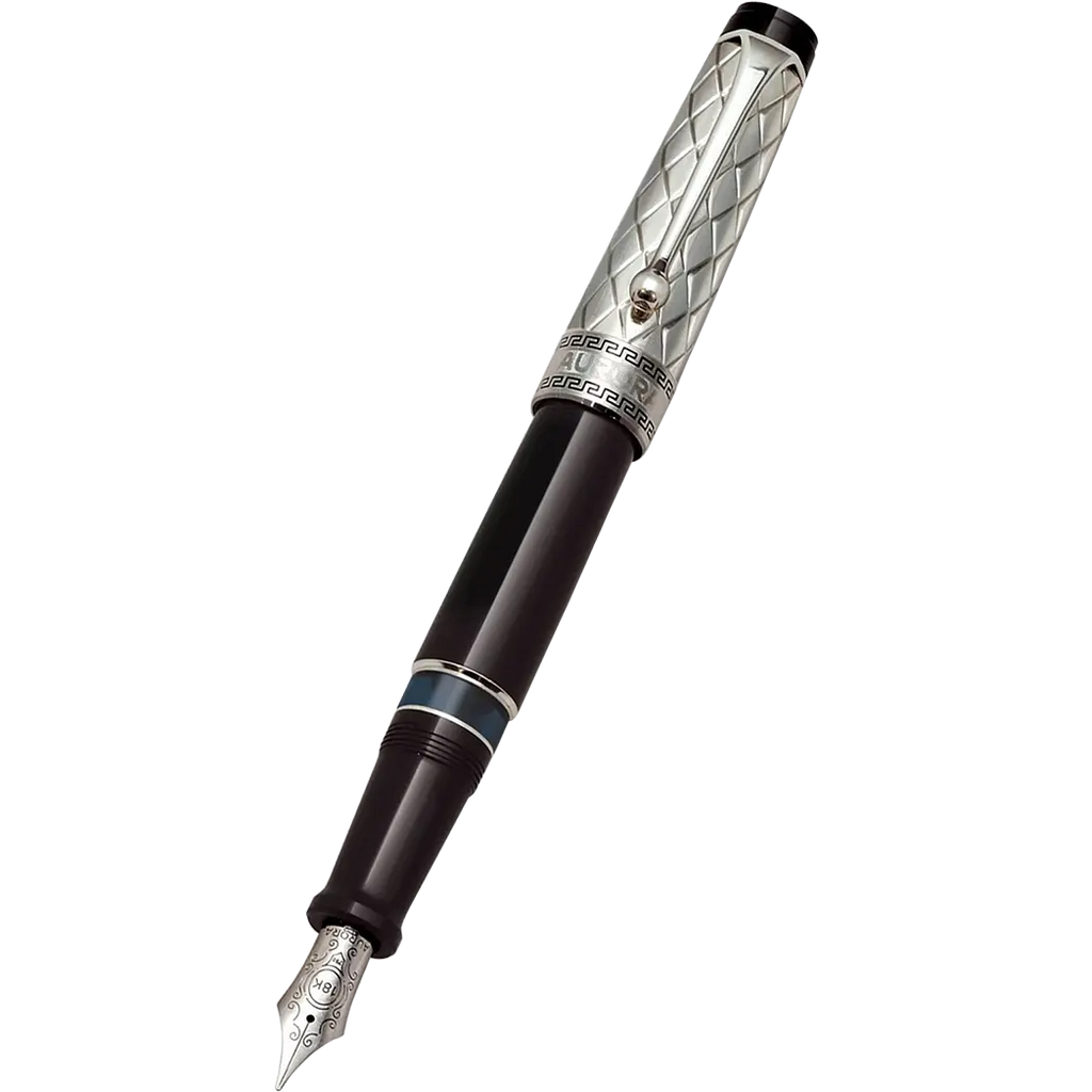 Aurora Optima Riflessi Fountain Pen - Black - Sterling Silver-Pen Boutique Ltd