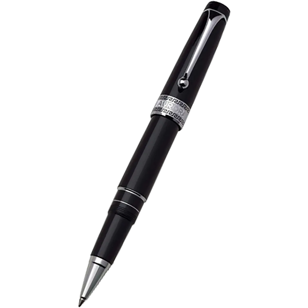 Aurora Optima Rollerball Pen - Black - Chrome Plated Trim-Pen Boutique Ltd