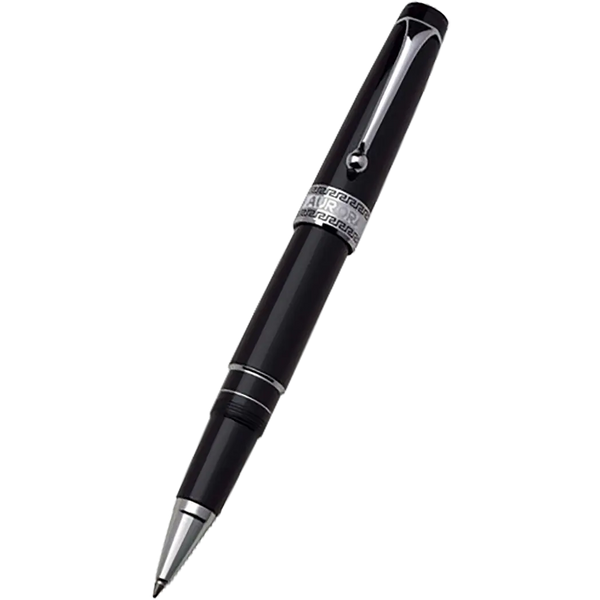 Aurora Optima Rollerball Pen - Black - Chrome Plated Trim-Pen Boutique Ltd