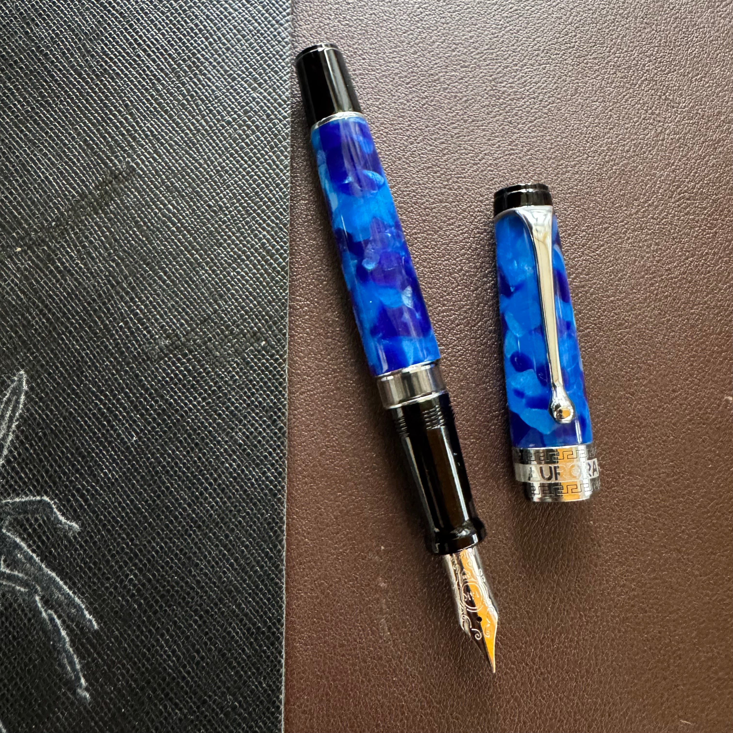 On Sale: Aurora Optima Auroloide Fountain Pen - Blue - Silver Trim-Pen Boutique Ltd