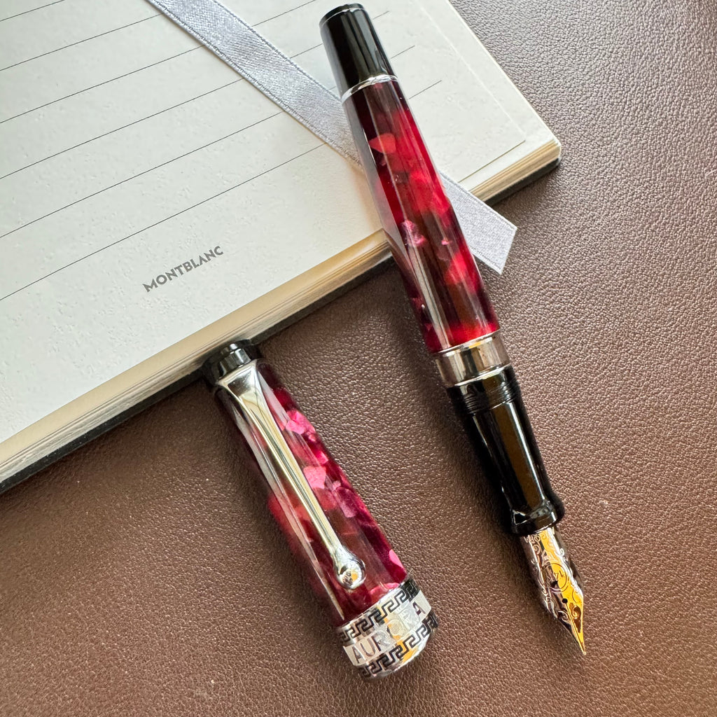 On Sale: Aurora Optima Auroloide Fountain Pen - Burgundy - Silver Trim-Pen Boutique Ltd