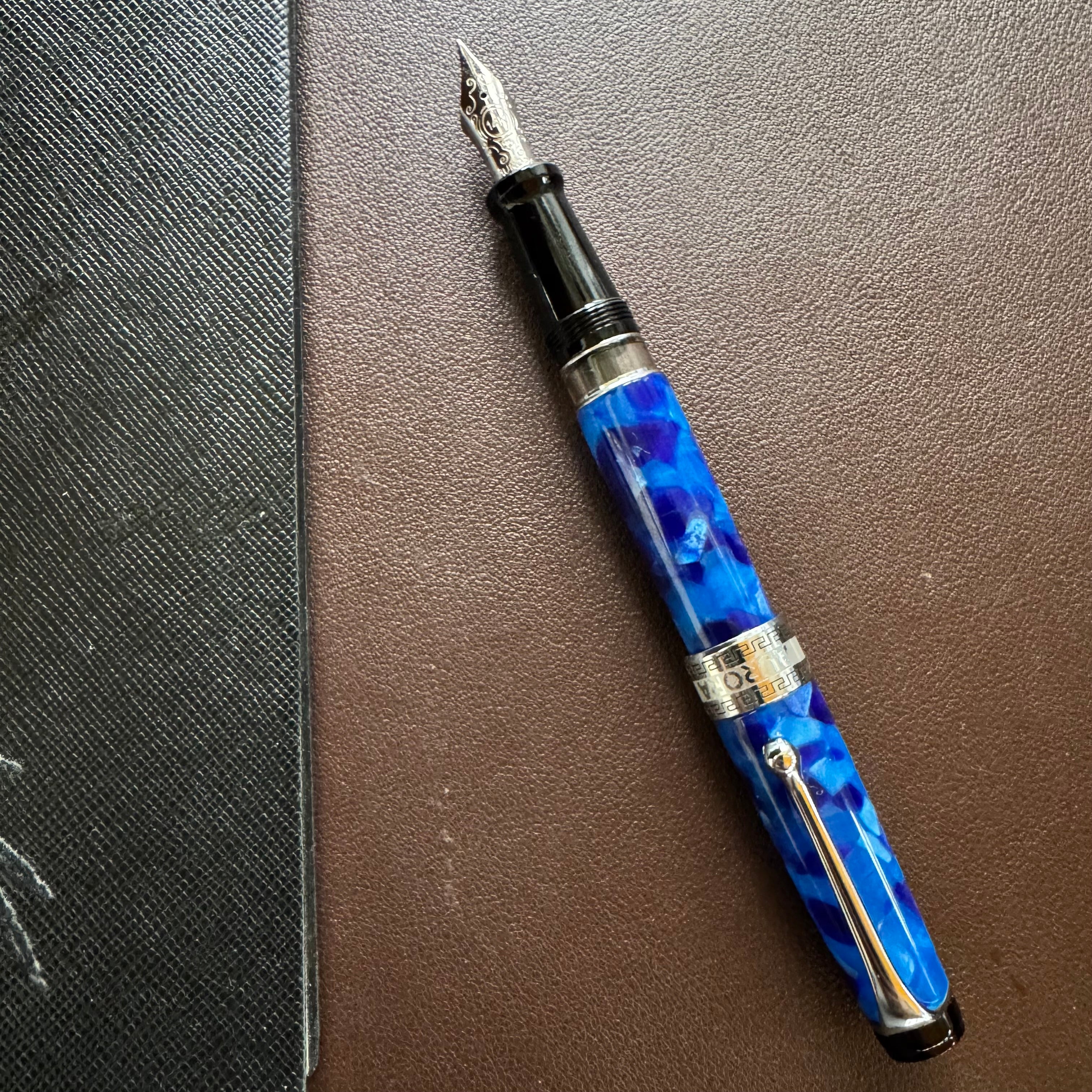 On Sale: Aurora Optima Auroloide Fountain Pen - Blue - Silver Trim-Pen Boutique Ltd