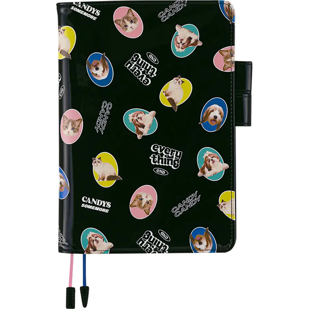 Hobonichi English Book & Cover - Candy Stripper: Random Dog & Cat (Black) - A5 (January Start)-Pen Boutique Ltd