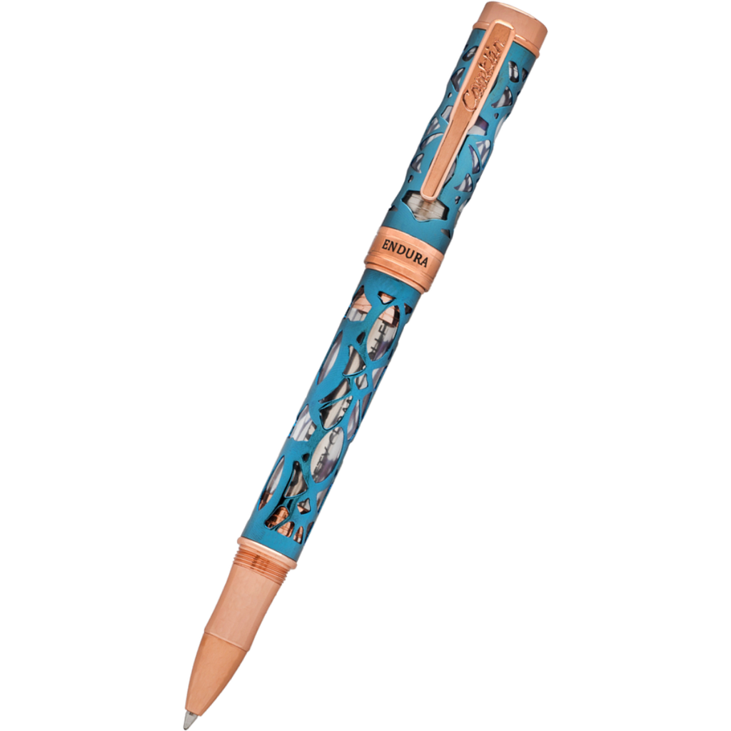 Conklin Endura Rollerball Pen - Deco Crest Demo Blue - Rose Gold Trim-Pen Boutique Ltd