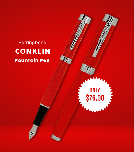Conklin Herringbone Fountain Pen - Signature Red