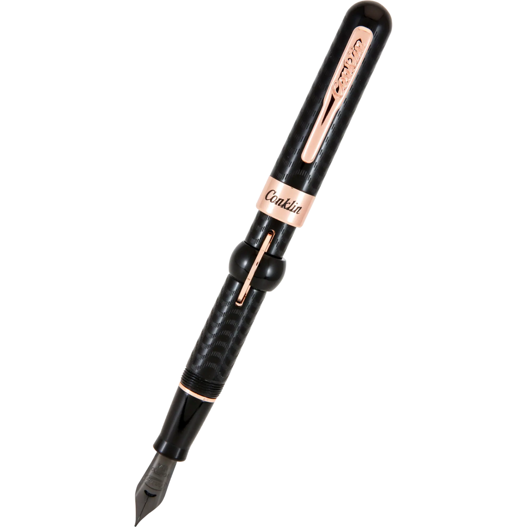 Conklin Mark Twain Crescent Filler Fountain Pen - Black Chase - Rose Gold Trim-Pen Boutique Ltd