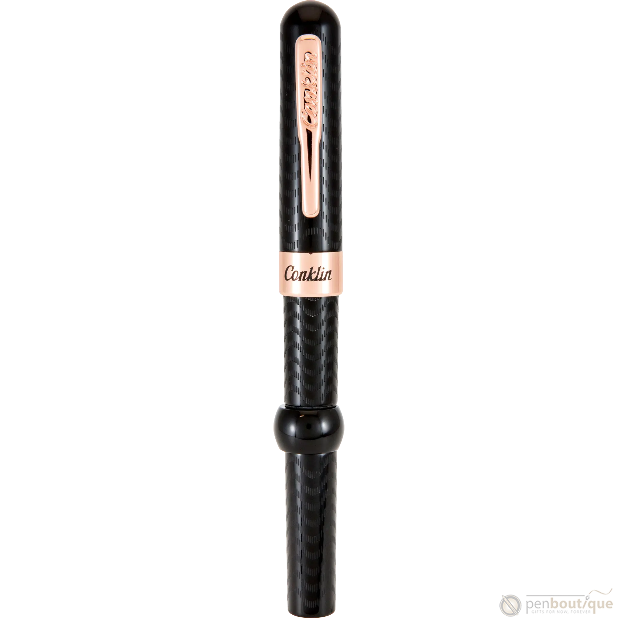 Conklin Mark Twain Crescent Filler Fountain Pen - Black Chase - Rose Gold Trim-Pen Boutique Ltd