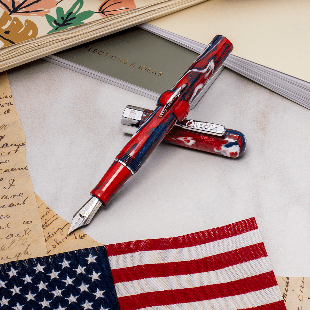 Conklin Mark Twain Crescent Fountain Pen - Limited Edition - USA 250 - Chrome Trim - Pen Boutique Ltd