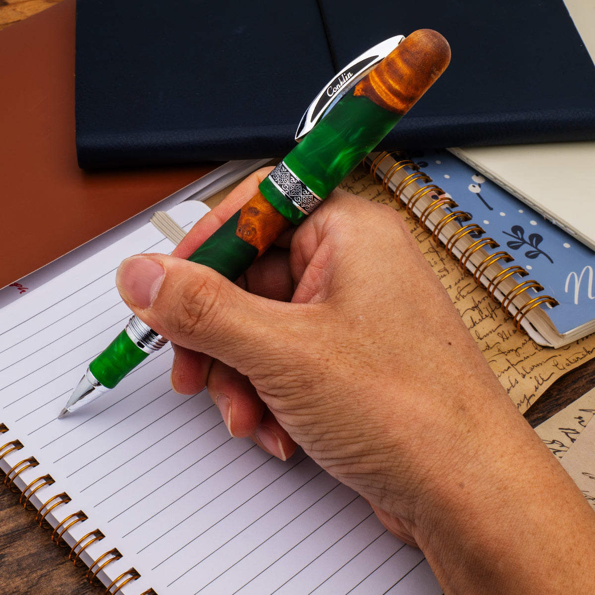 Conklin 1898 Collection Rollerball Pen - Spectra Green Fusion - Chrome Trim (Limited Edition)