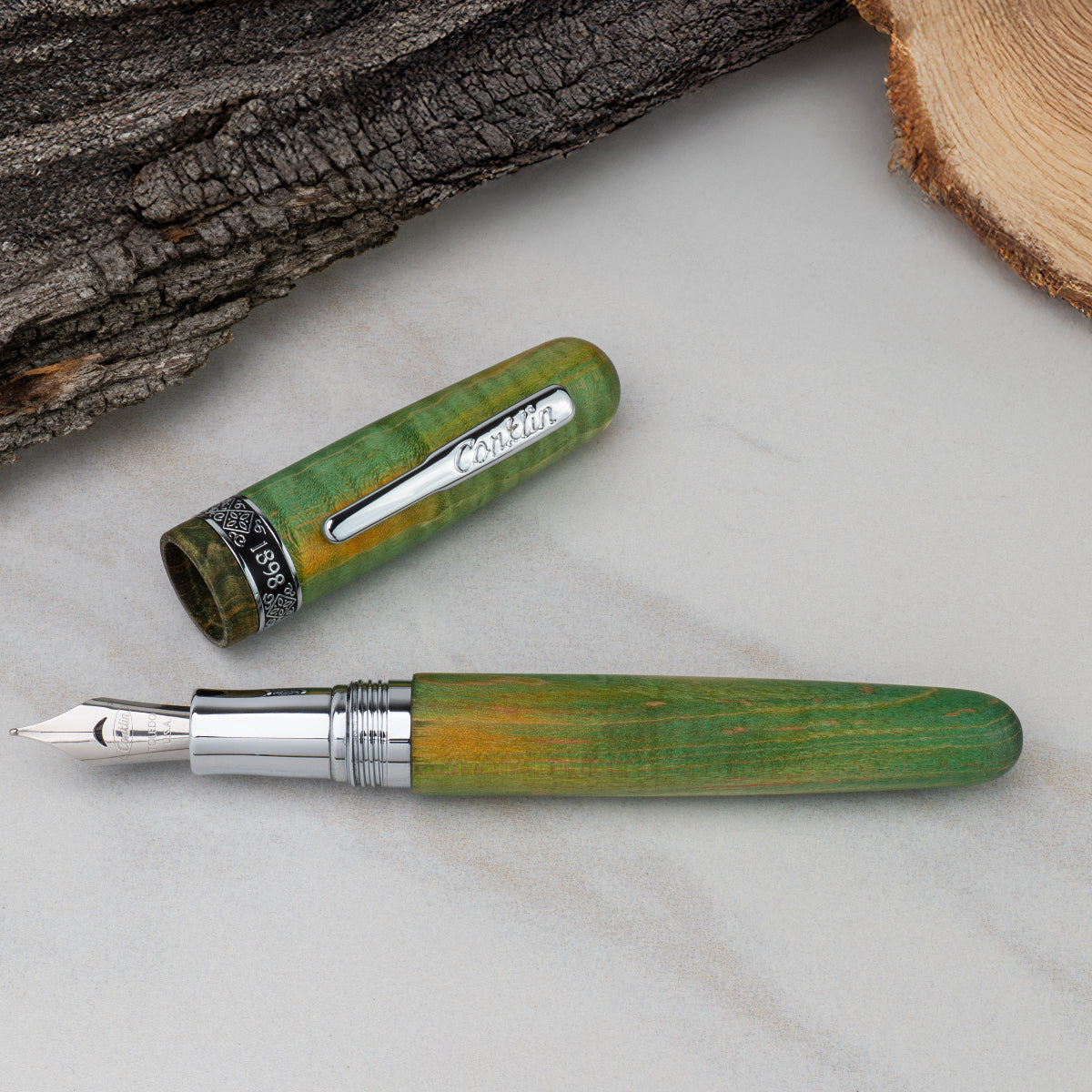 Conklin 1898 Fountain Pen - Stabilized Wood Matte Green - Steel Nib (Limited Edition)