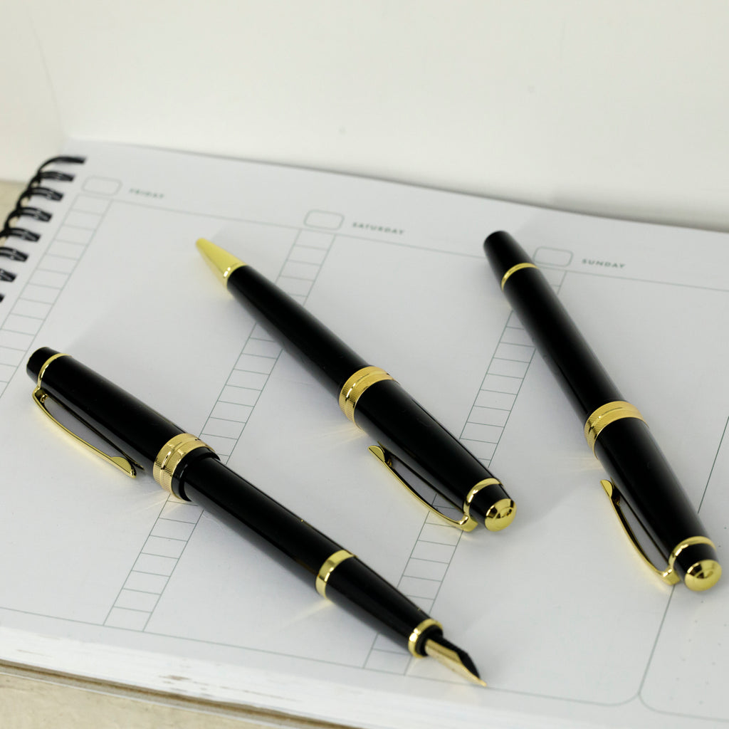 On sale: Cross Bailey Fountain Pen, Rollerball and Ballpoint SET - Polished Black - Gold Trim-Pen Boutique Ltd