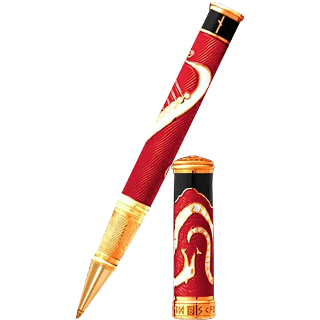 David Oscarson Valhalla Black White and Red Gold Vermeil Rollerball Pen-Pen Boutique Ltd