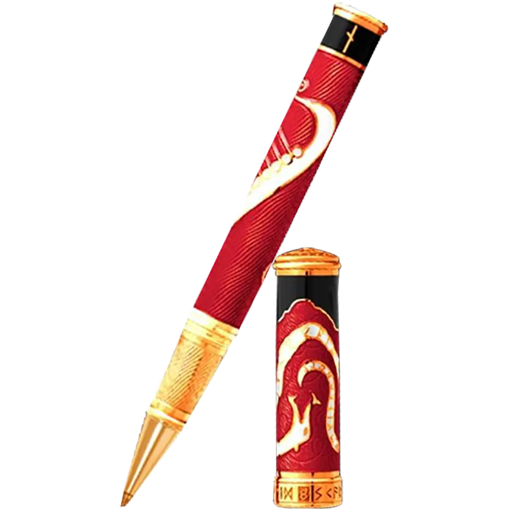 David Oscarson Valhalla Black White and Red Gold Vermeil Rollerball Pen-Pen Boutique Ltd