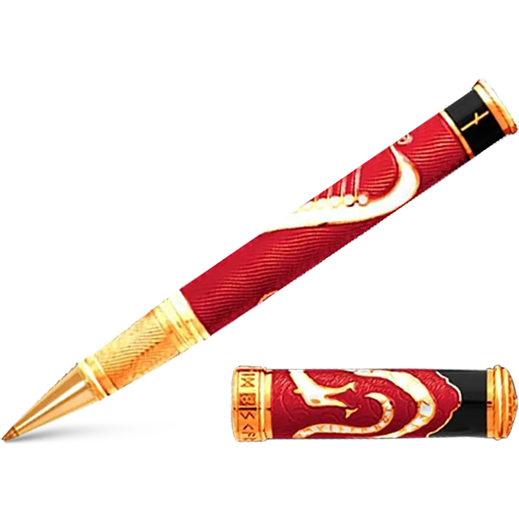 David Oscarson Valhalla Black White and Red Gold Vermeil Rollerball Pen-Pen Boutique Ltd