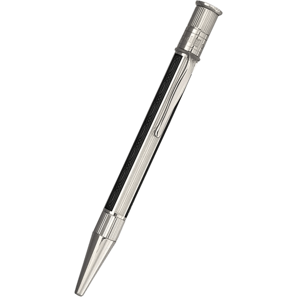 David Oscarson’s Sterling Silver Guilloche and Hard Enamel Ballpoint Pen Black-White - Pen Boutique Ltd