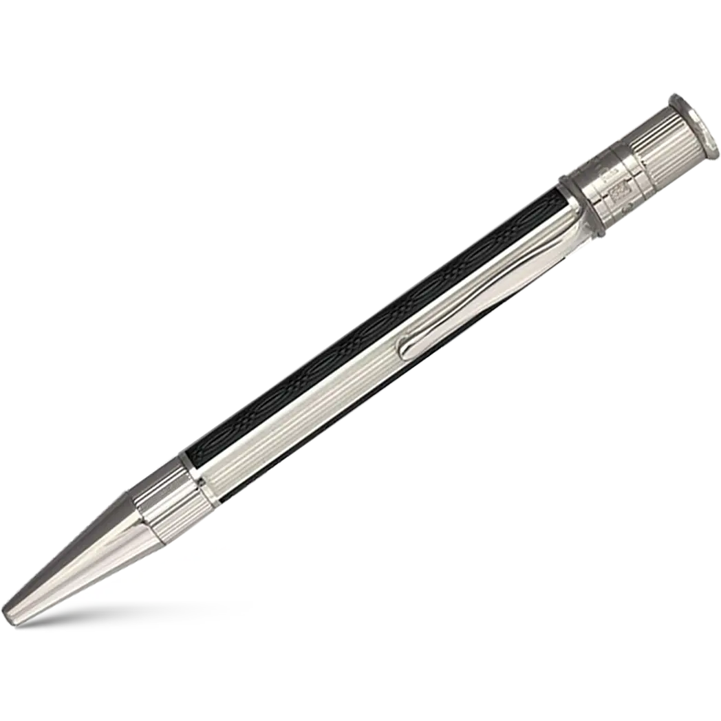 David Oscarson’s Sterling Silver Guilloche and Hard Enamel Ballpoint Pen Black-White-Pen Boutique Ltd